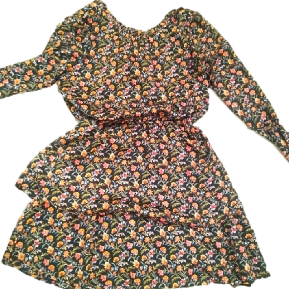 Loft Floral Long Sleeved Tiered Keyhole Back Ruffle Dress